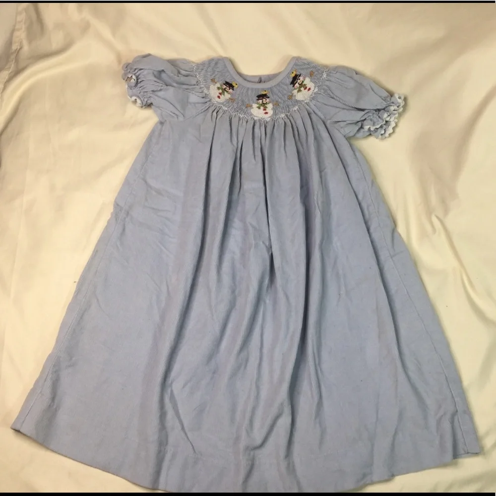 Castle & Crowns Snowman Smocked Corduroy Dress